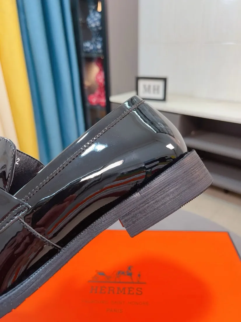 Men's shoes 💰500🌹🌹《HERMES》Hermès business leather shoes, original factory configuration, original imported open edge bead upper + luxury hardware logo + fully imported original customized sheepskin lining, sole: rubber wear-resistant outsole, difficult craftsmanship, original factory follow-up goods, 🔍🔍high quality code number: 38-44 45 can be customized